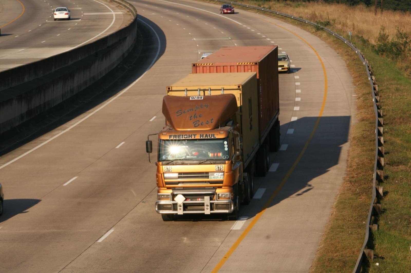A container truck on a highway on the Dolphin Coast, KwaZulu-Natal